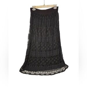 Black‎ Lace Dark Cottagecore Bohemian Peasant Fully Lined Midi Skirt. Sz S/M